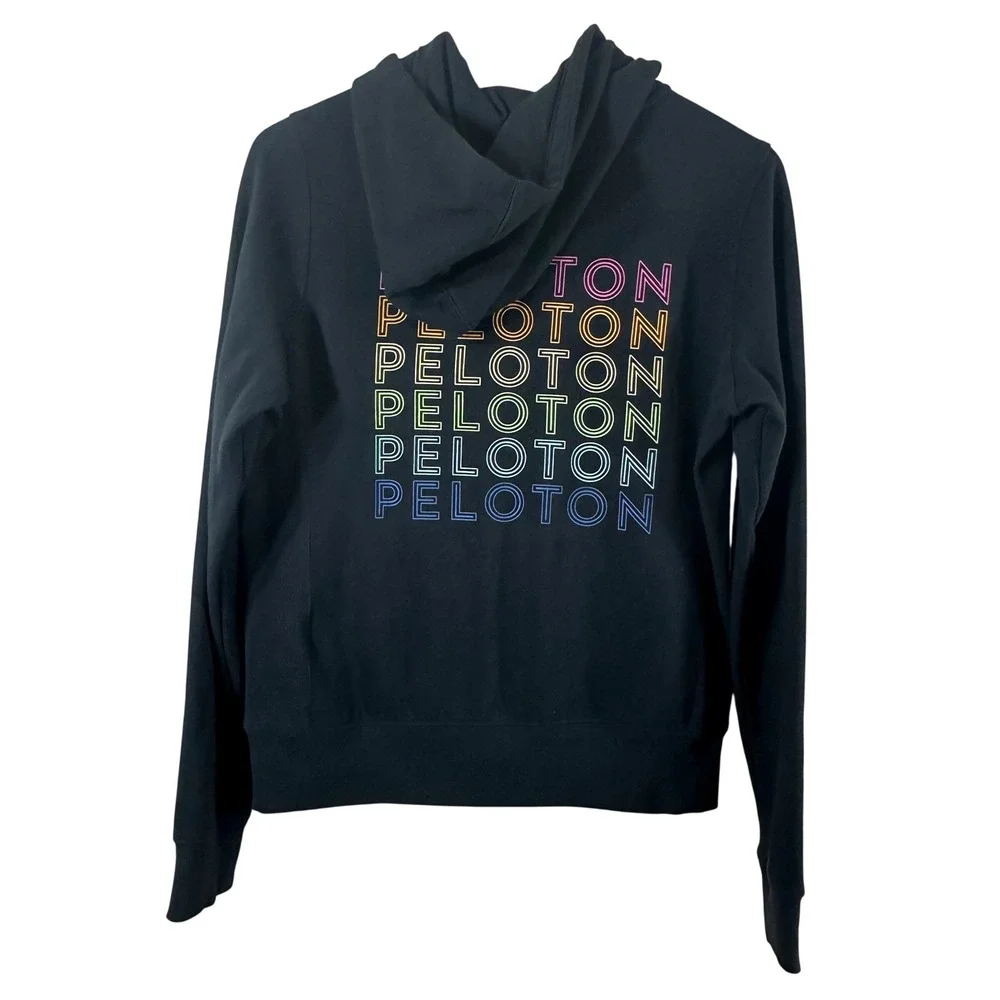 Peloton Womens Black Rainbow Stacked Logo Full Zip Hoodie Sweatshirt PJ221596P S